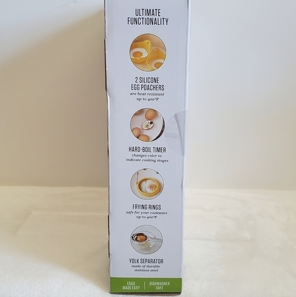 FOOD Network 6 Piece Egg Set Yolk Separator Egg Poachers Frying Rings Timer NIB - Picture 10 of 13